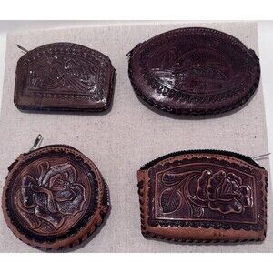 Lot of Four Vintage Tooled Leather Mexican Coin Purses